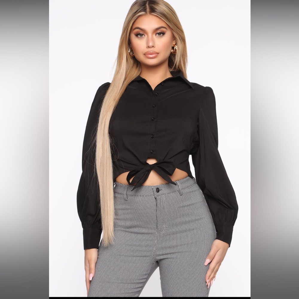 Fashion Nova Your Own Boss Tie Front Shirt - Black/XL